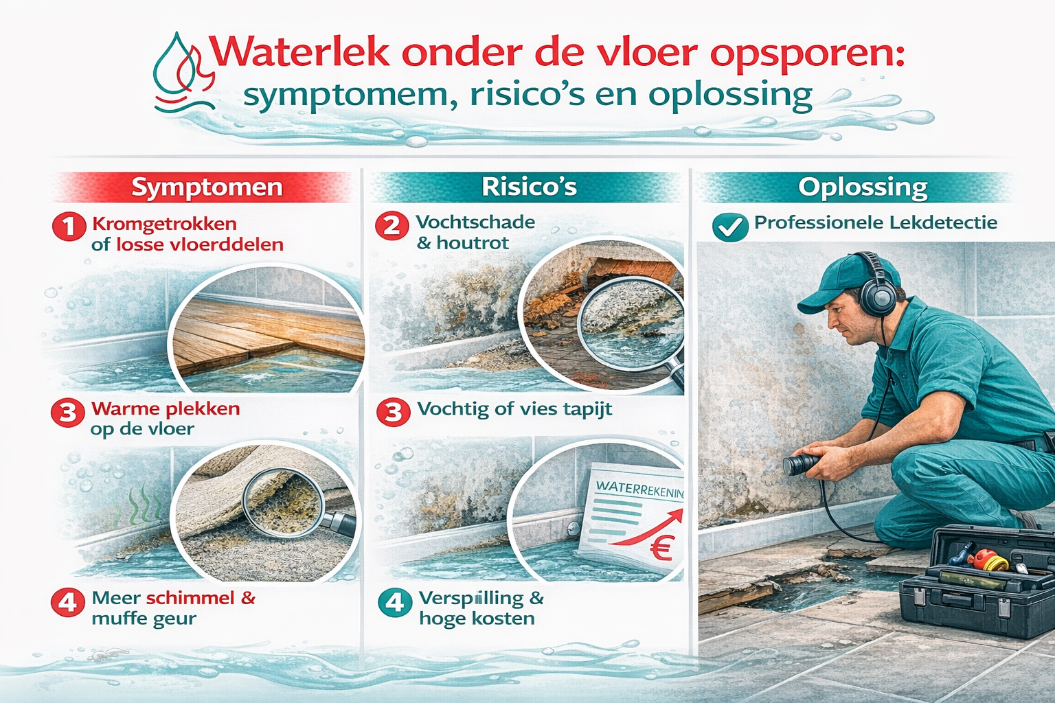 Waterlek onder de vloer opsporen: symptomen, risico’s en oplossing