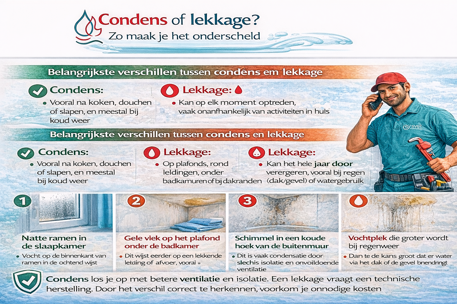 Condens of lekkage? Zo maak je het verschil (met voorbeelden)