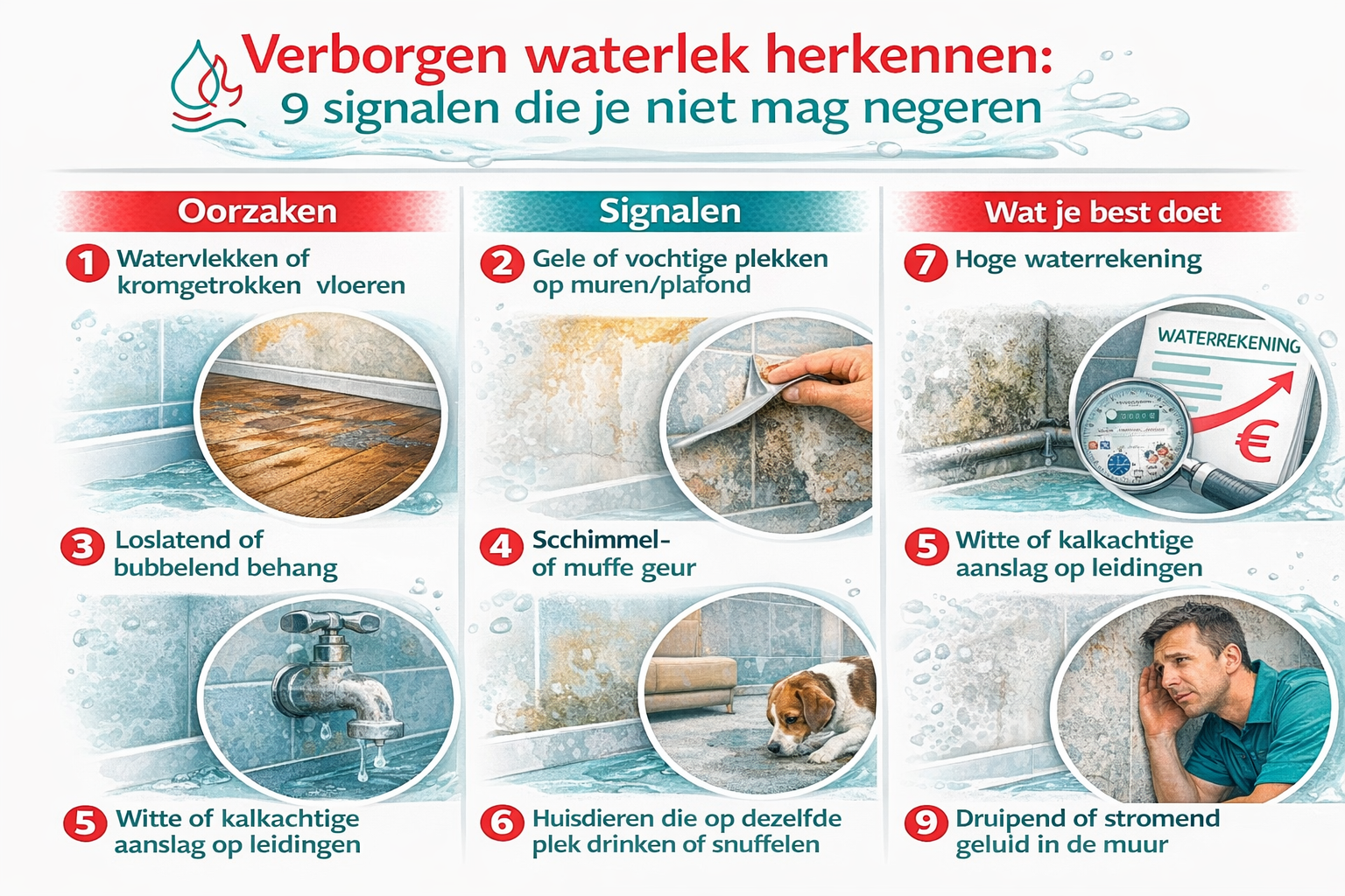 Verborgen waterlek herkennen: 9 signalen die je niet mag negeren