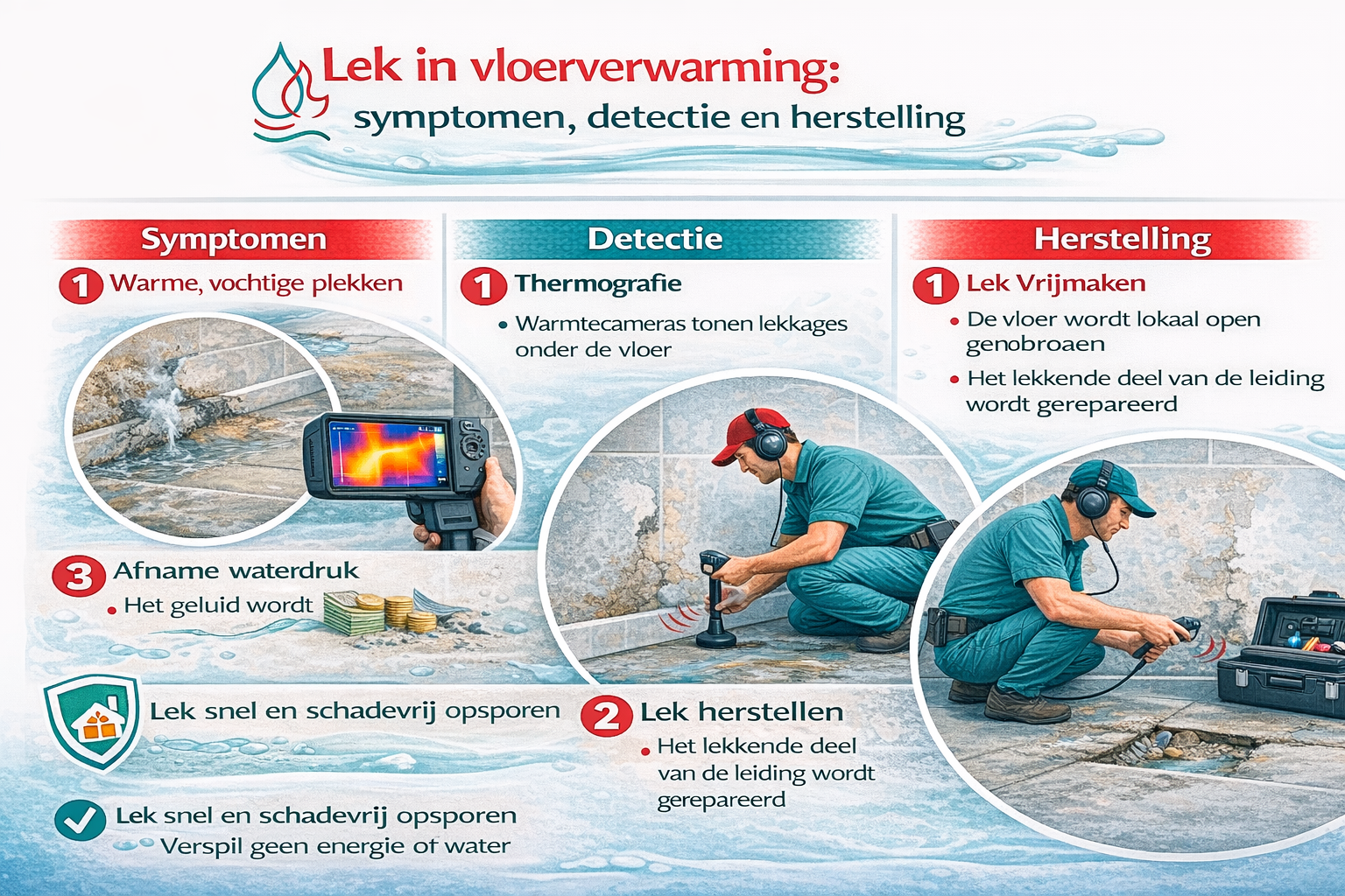 Lek in vloerverwarming: symptomen, detectie en herstelling