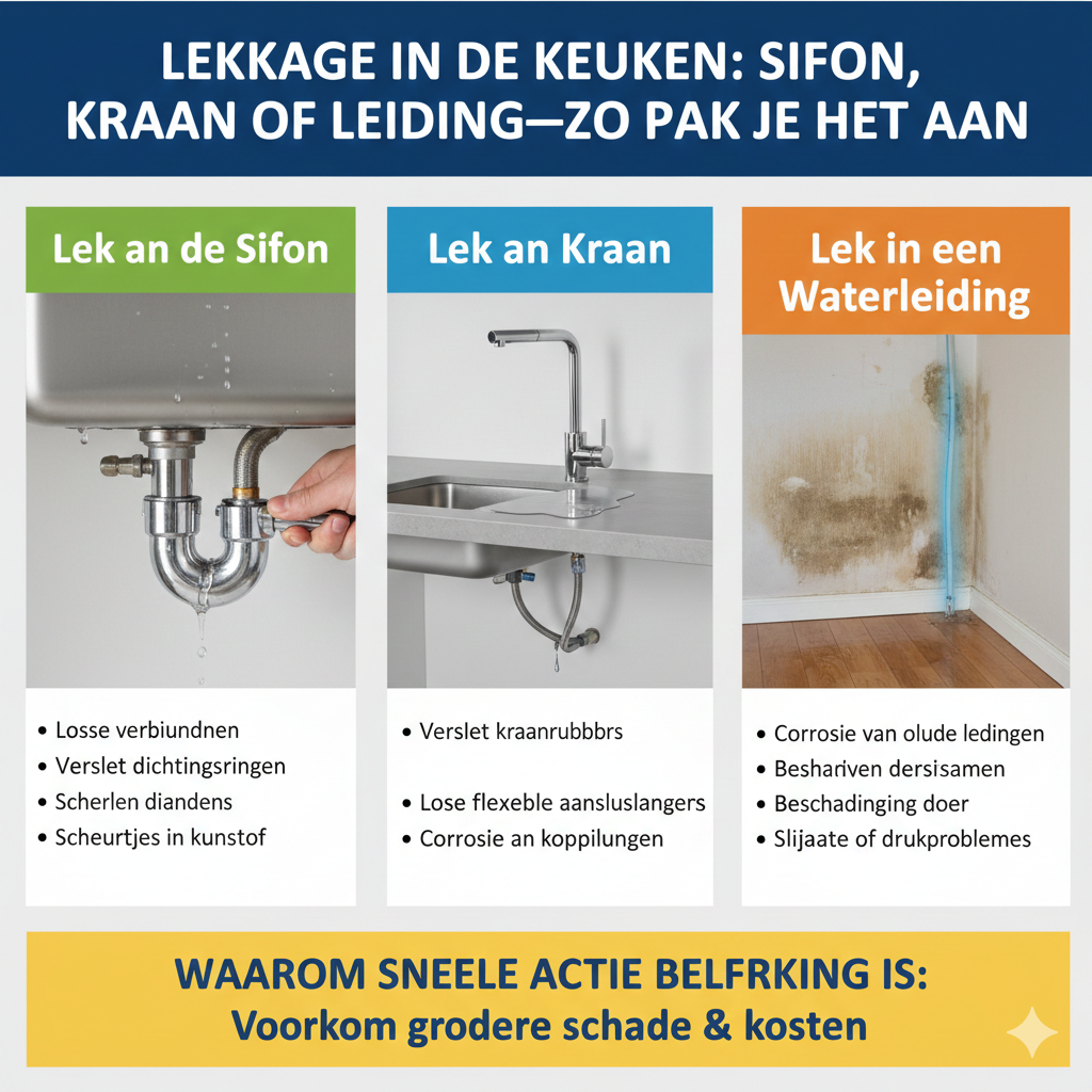 Lekkage in de keuken: sifon, kraan of leiding—zo pak je het aan